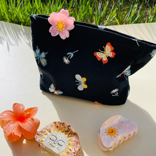 Butterfly Makeup Bag Within Black
