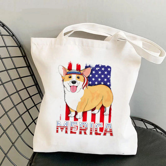 Cute Printed Bag Corgi MERICA Canvas Bag