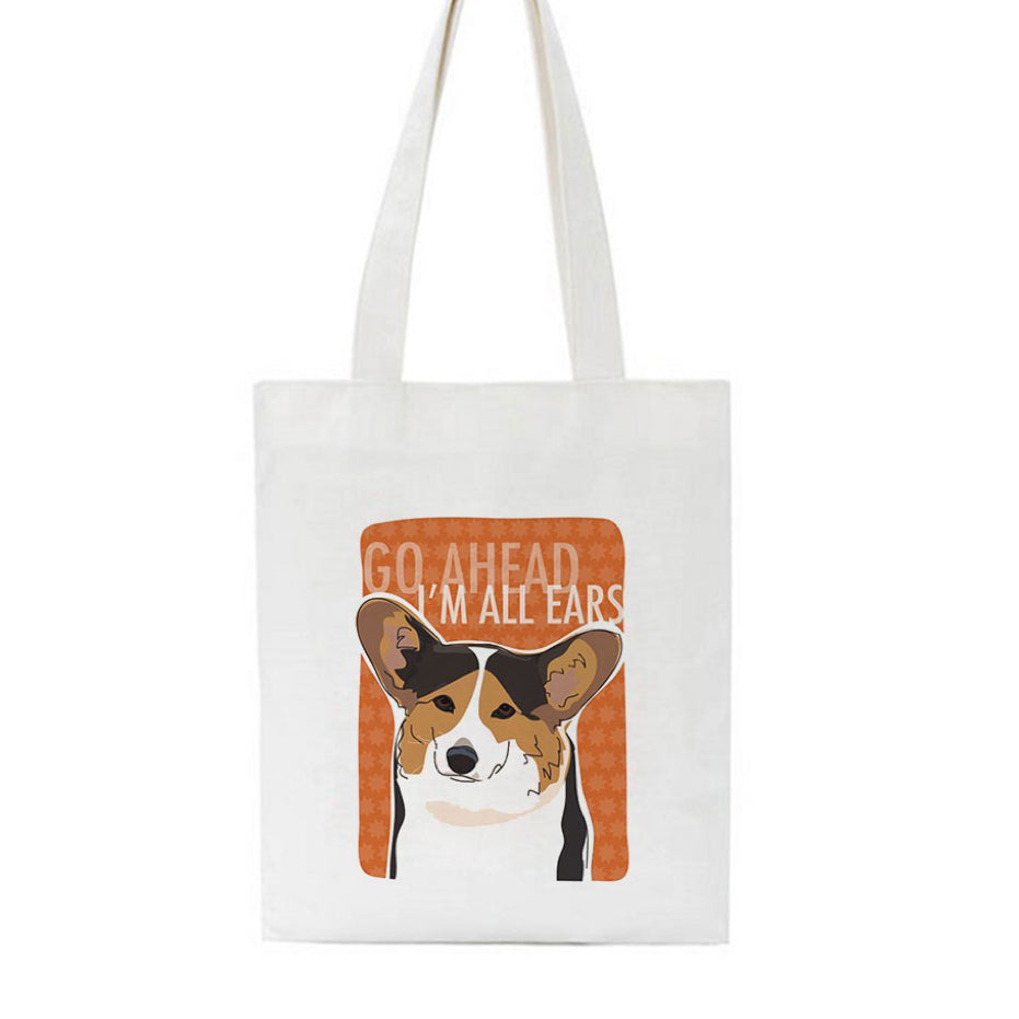 Cute Printed Bag Corgi Smile Canvas Bag