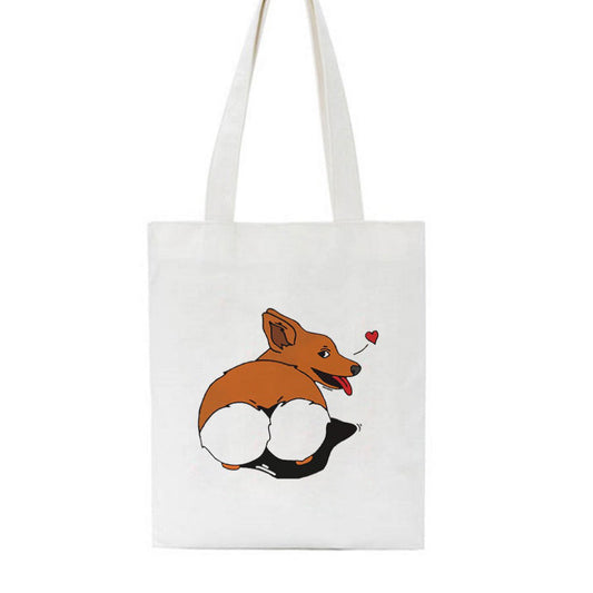 Cute Printed Bag Heart Heart Corgi Butt Canvas Bag