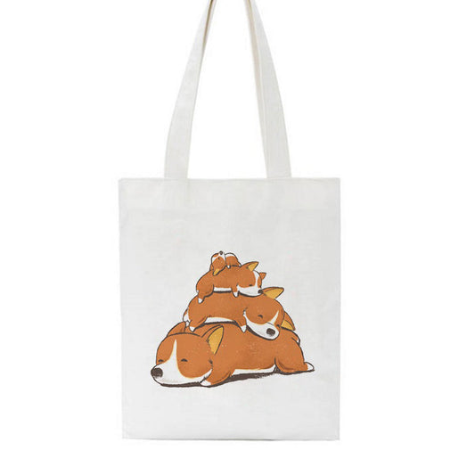 Cute Printed Bag Corgi Jenga Canvas Bag