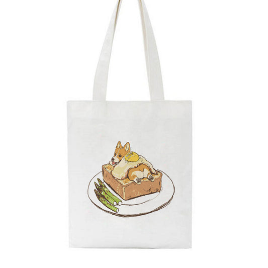 Cute Printed Bag Corgi Sandwich Canvas Bag