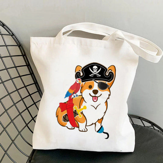 Cute Printed Bag Corgi Pirate Canvas Bag