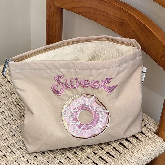 summer donuts Makeup Bag within beige
